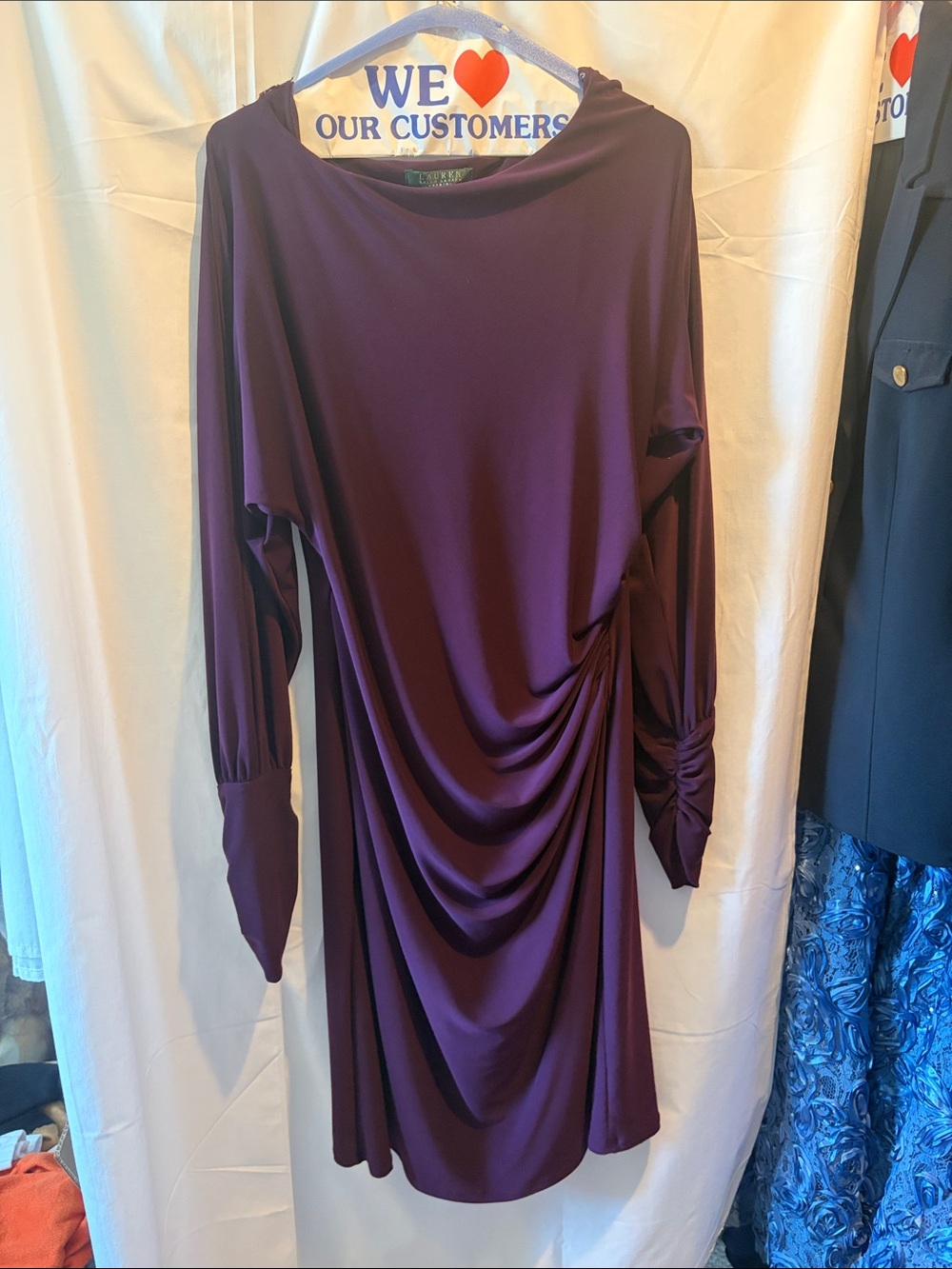 Lauren Ralph Lauren Plum Draped Long-Sleeve Dress